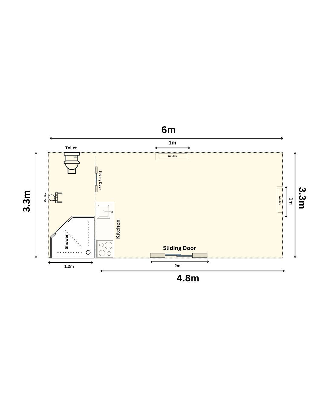Deluxe Studio Container House 6m long x 3.3m (Ready Built) Or (Built On Site)