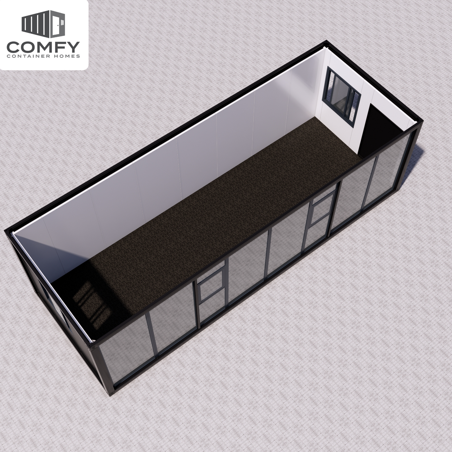 Stylish Glass-Front Tiny House for Your Backyard or Rental Space. DIY Kit 9m x 3.3m (29.7 sqm)