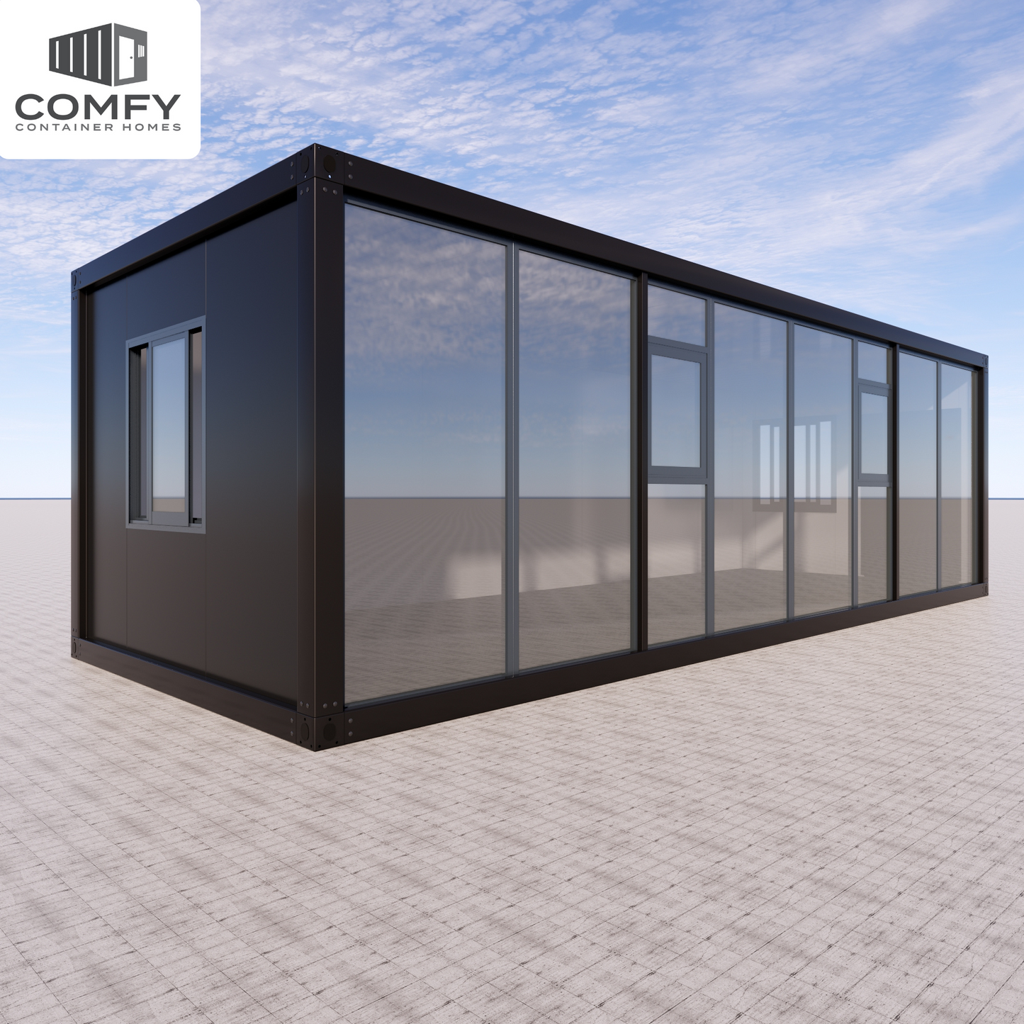 Stylish Glass-Front Tiny House for Your Backyard or Rental Space. DIY Kit 9m x 3.3m (29.7 sqm)