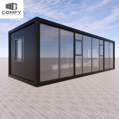 Stylish Glass-Front Tiny House for Your Backyard or Rental Space. DIY Kit 9m x 3.3m (29.7 sqm)